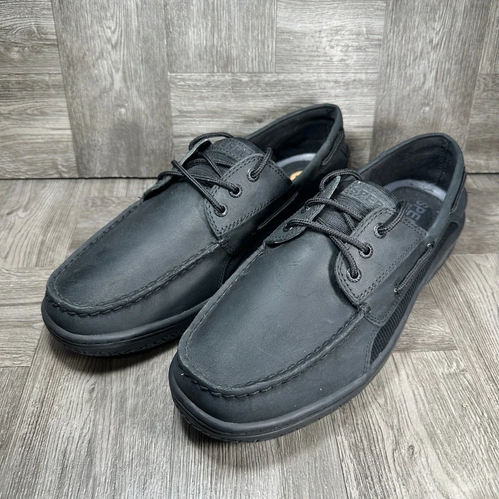 Sperry Billfish Boat Shoes Mens 12 Black Leather Casual Nautical NEW